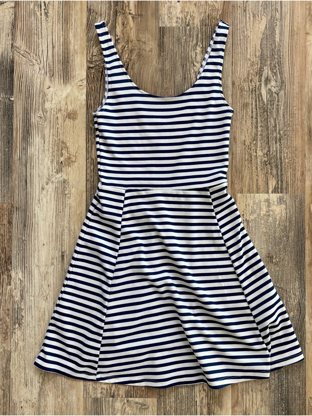 Navy and White Striped Fit-and-Flare Dress